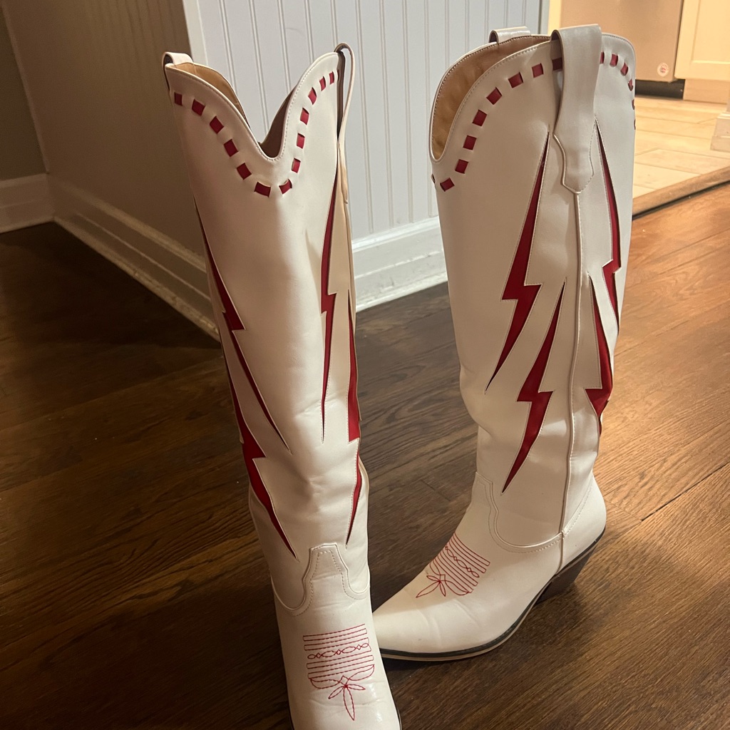 White And Red Western Boots